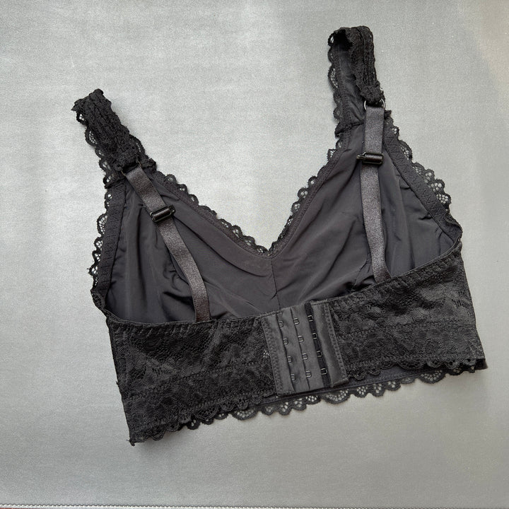 Curvy Double Layered All over Lace Bralette-BLACK