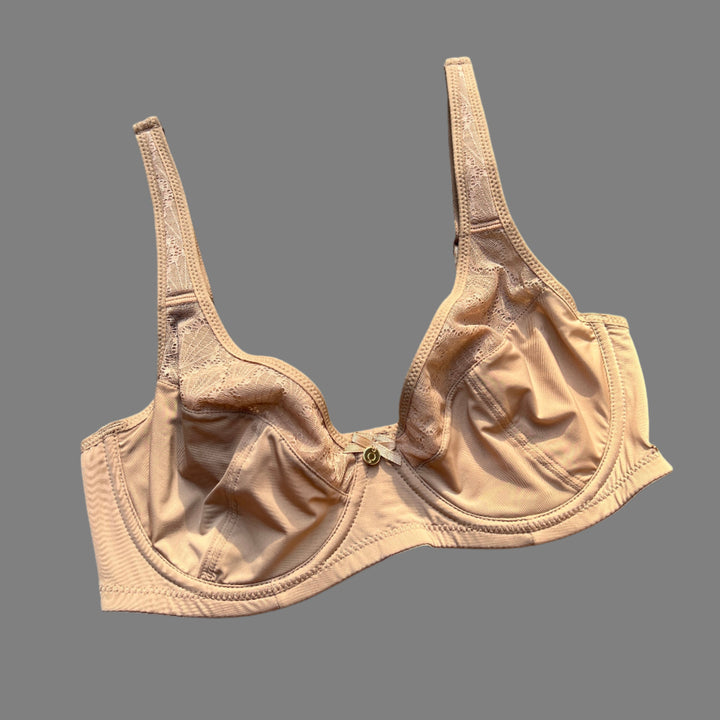 Curvy Double Layered Minimizer Bra with Lace Touch-BEIGE