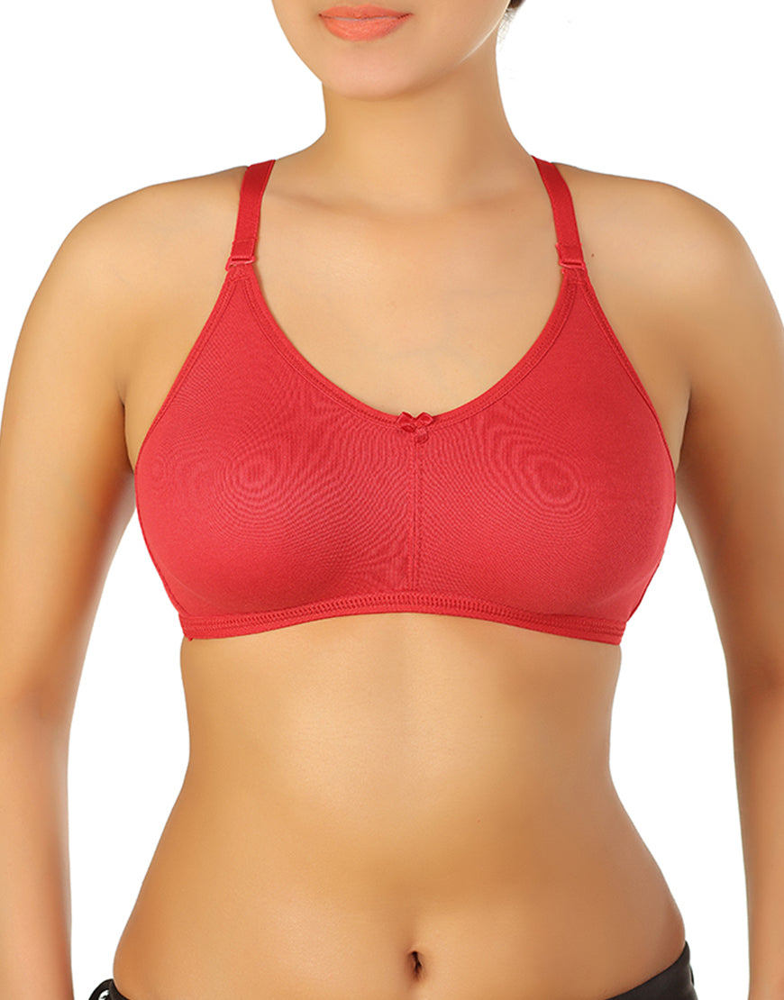 DOUBLE LAYERED NON-PADDED NON-WIRED MULTIWAY COTTON BRA-CHERRY