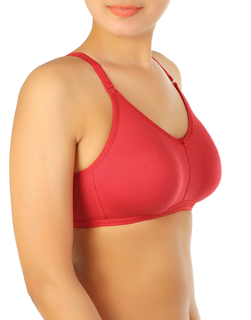 DOUBLE LAYERED NON-PADDED NON-WIRED MULTIWAY COTTON BRA-CHERRY