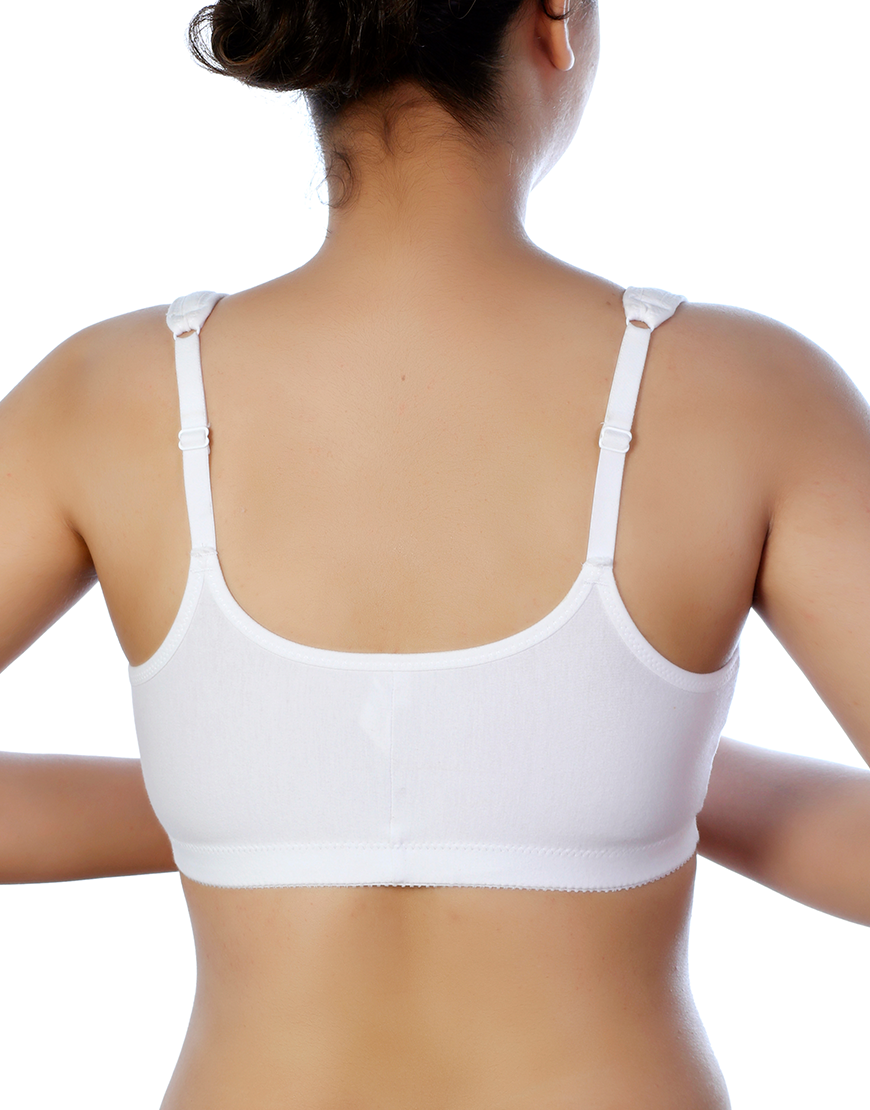 LOSHA COTTON FRONT CLOSURE POST SURGICAL BRA WITH POCKETS-WHITE