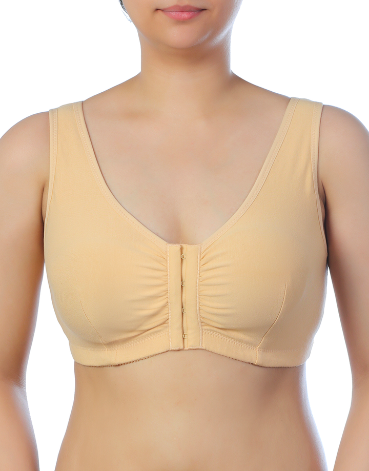 LOSHA COTTON FRONT OPEN SLIP ON POST SURGICAL BRA WITH POCKETS-SKIN