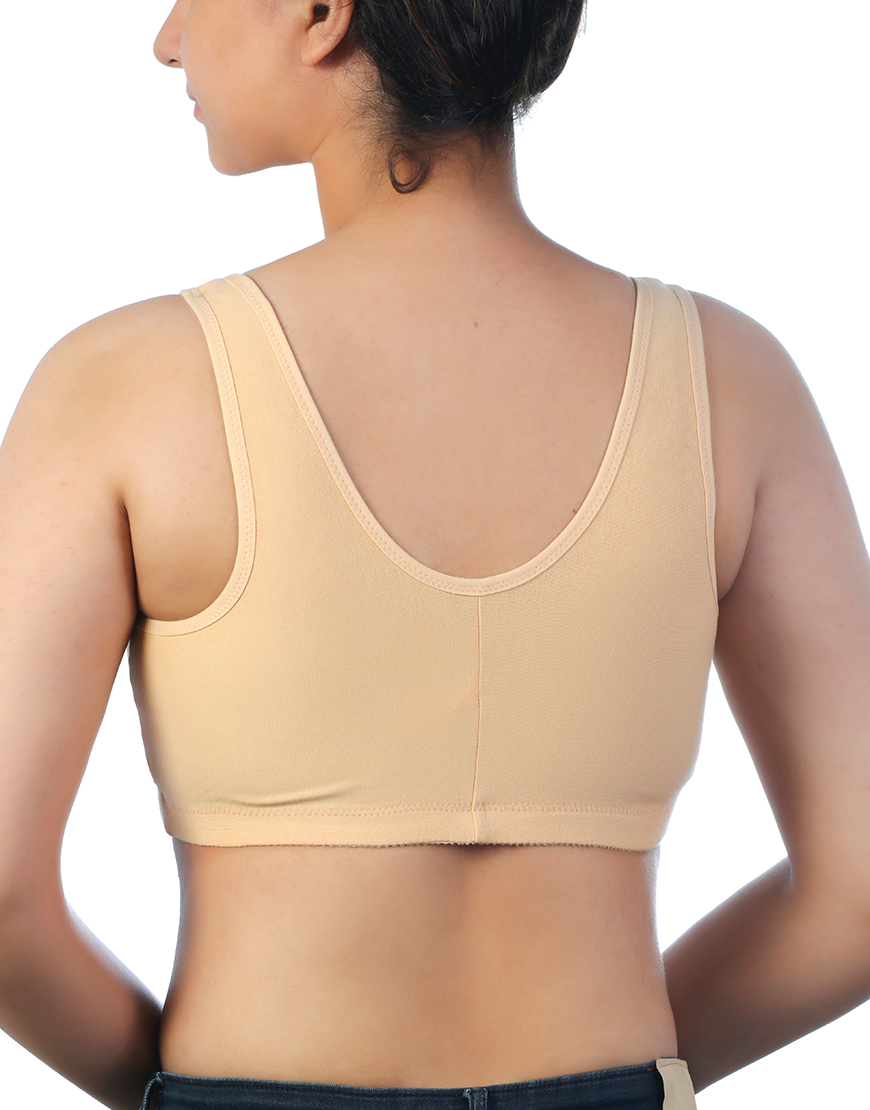 LOSHA COTTON FRONT OPEN SLIP ON POST SURGICAL BRA WITH POCKETS-SKIN