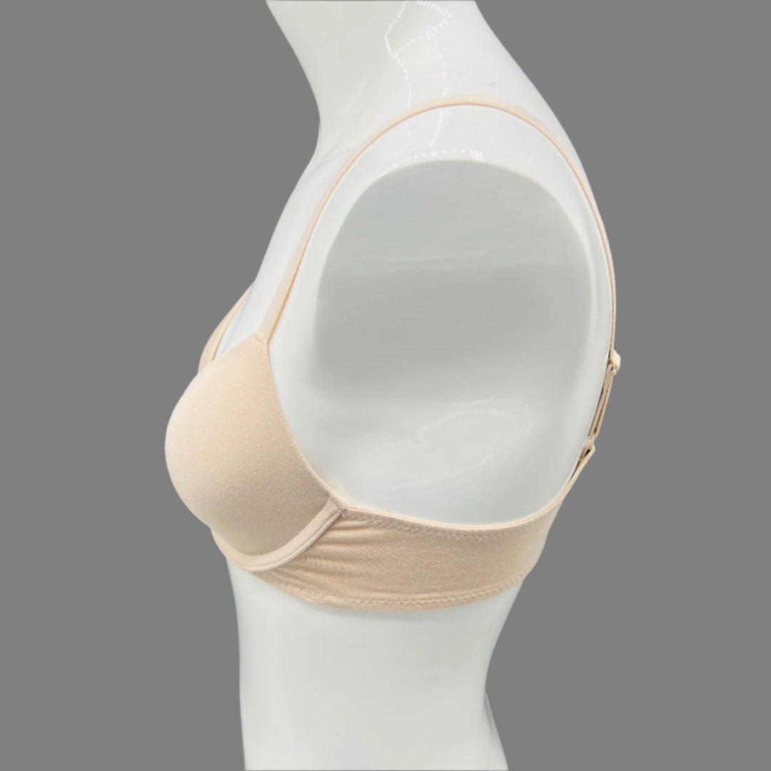 LOSHA DEEP PLUNG LIGHTLY PADDED WIRED COTTON T-SHIRT BRA -SKIN