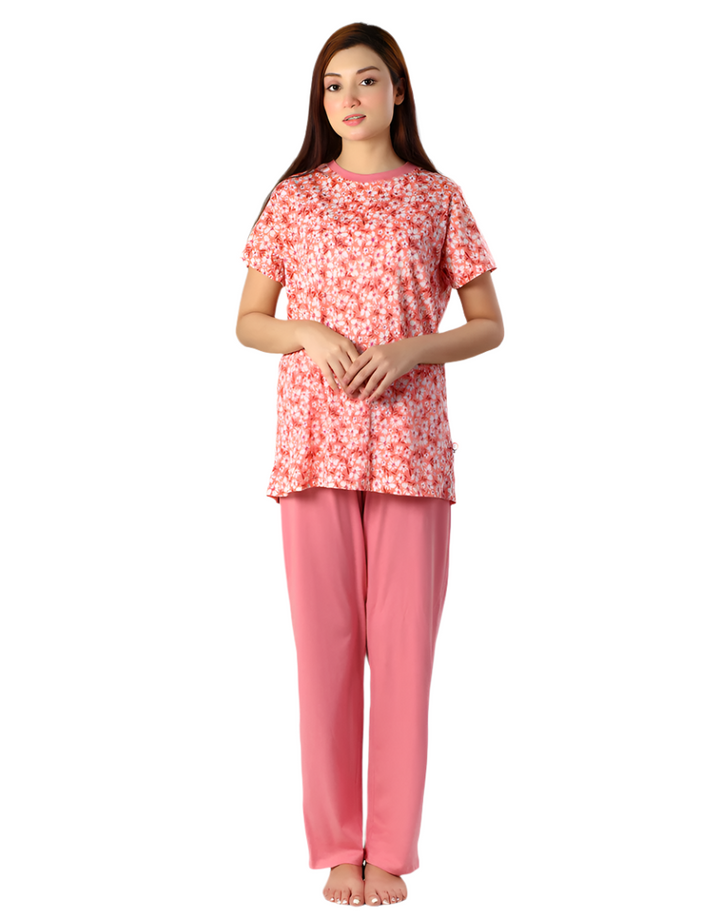 LOSHA COTTON PRINTED TOP & PJ SET- PEACH