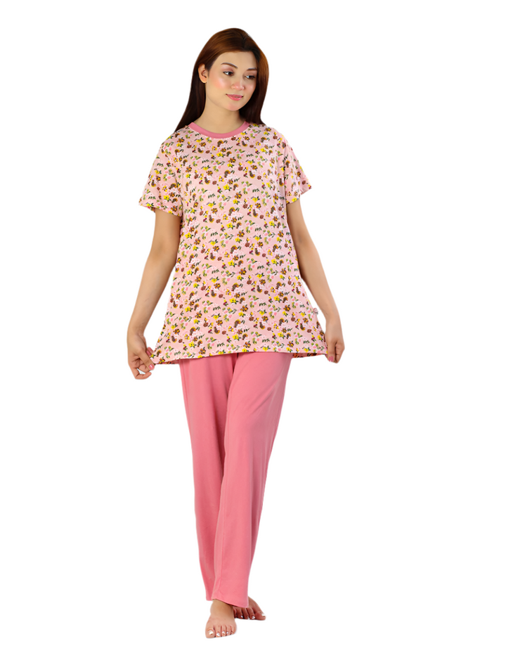 LOSHA COTTON PRINTED TOP & PJ SET- PINK