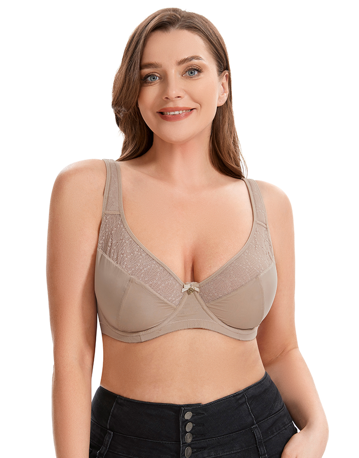 Losha Curvy Double Layered Minimizer Bra with Lace Touch-BEIGE