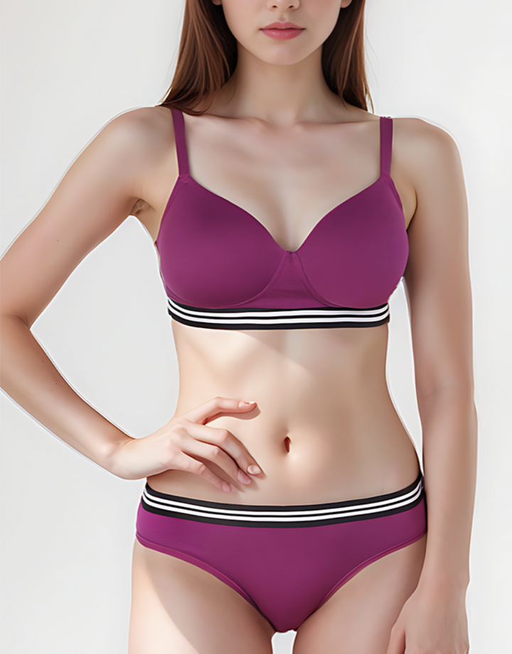 LIGHTLY PADDED NON WIRED TSHIRT BRA WITH MATCHING PANTY-PURPLE