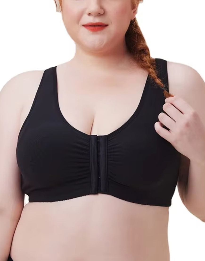 LOSHA COTTON FRONT CLOSURE POST SURGICAL BRA WITH POCKETS-BLACK