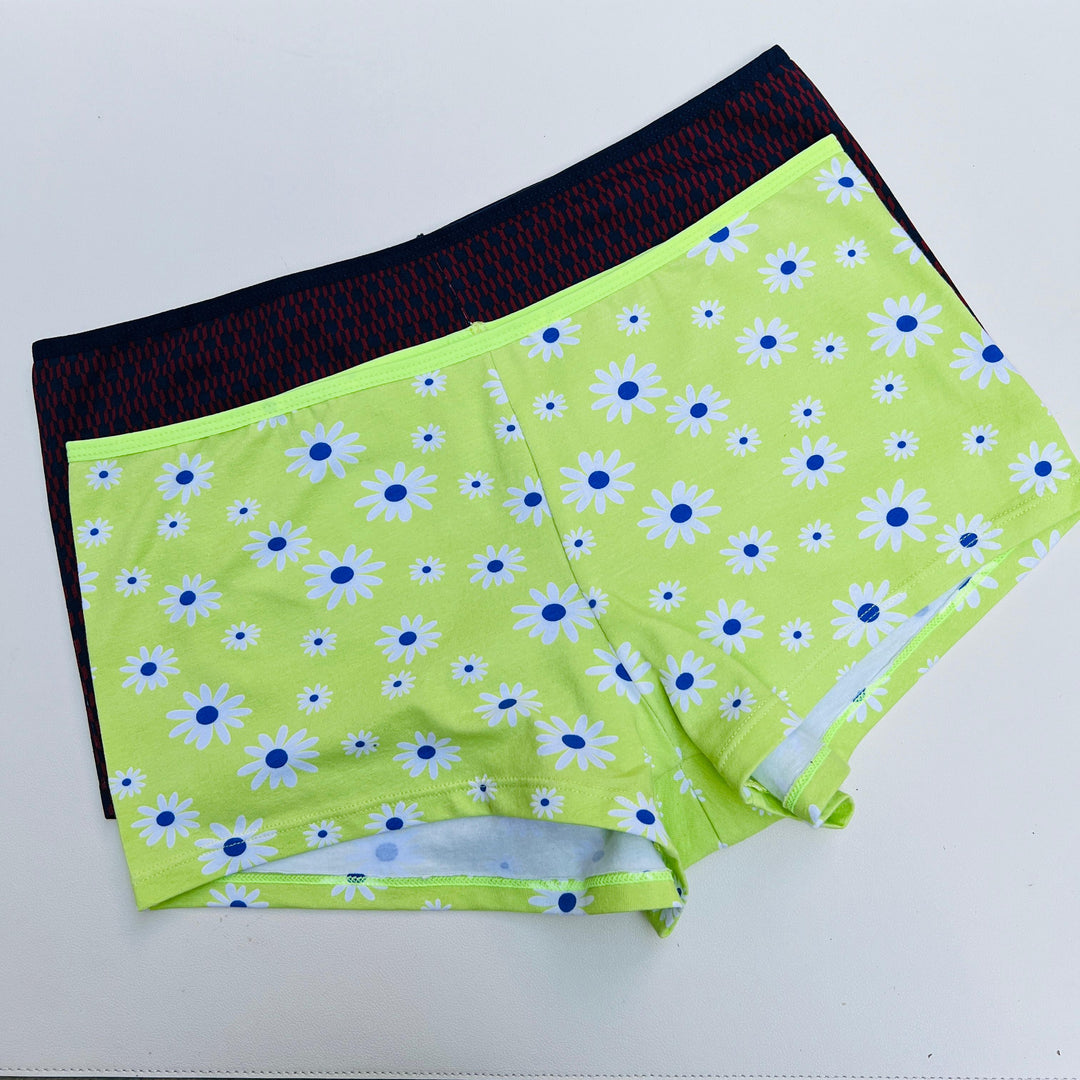 SUPER SOFT PACK OF 2 BOY SHORTS COTTON BRIEFS-DAISY PRINT+GEOMETRIC