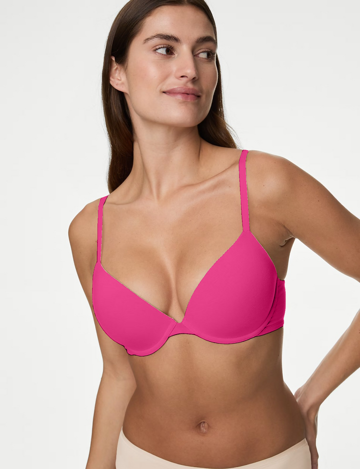 LOSHA DEEP PLUNG LIGHTLY PADDED WIRED COTTON T-SHIRT BRA -BARBIE PINK