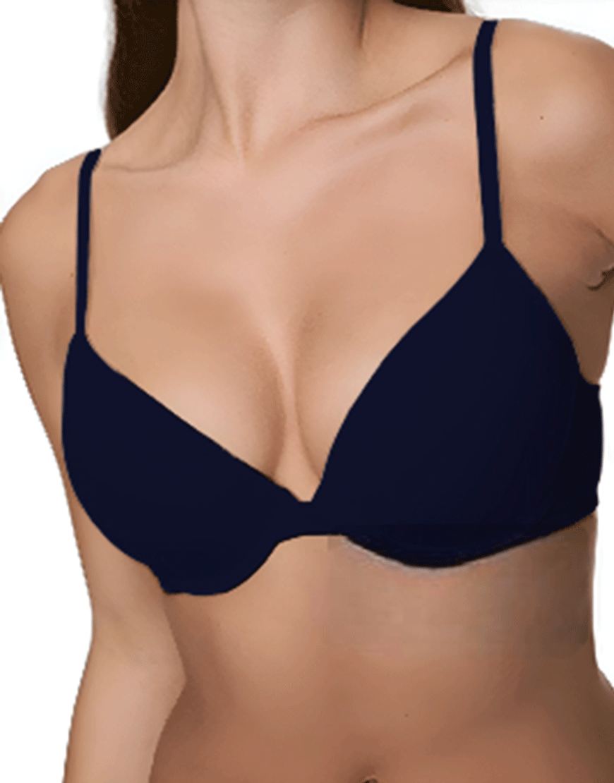 LOSHA DEEP PLUNG LIGHTLY PADDED WIRED COTTON T-SHIRT BRA -NAVY BLUE