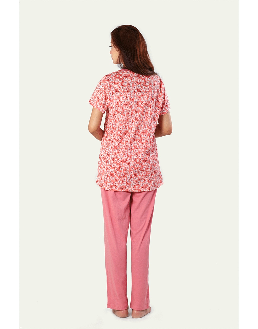 LOSHA COTTON PRINTED TOP & PJ SET- PEACH