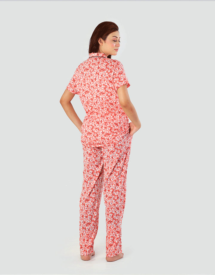 SIESTA COTTON BUTTON DOWN SHIRT & PJ SET- FLORAL PEACH