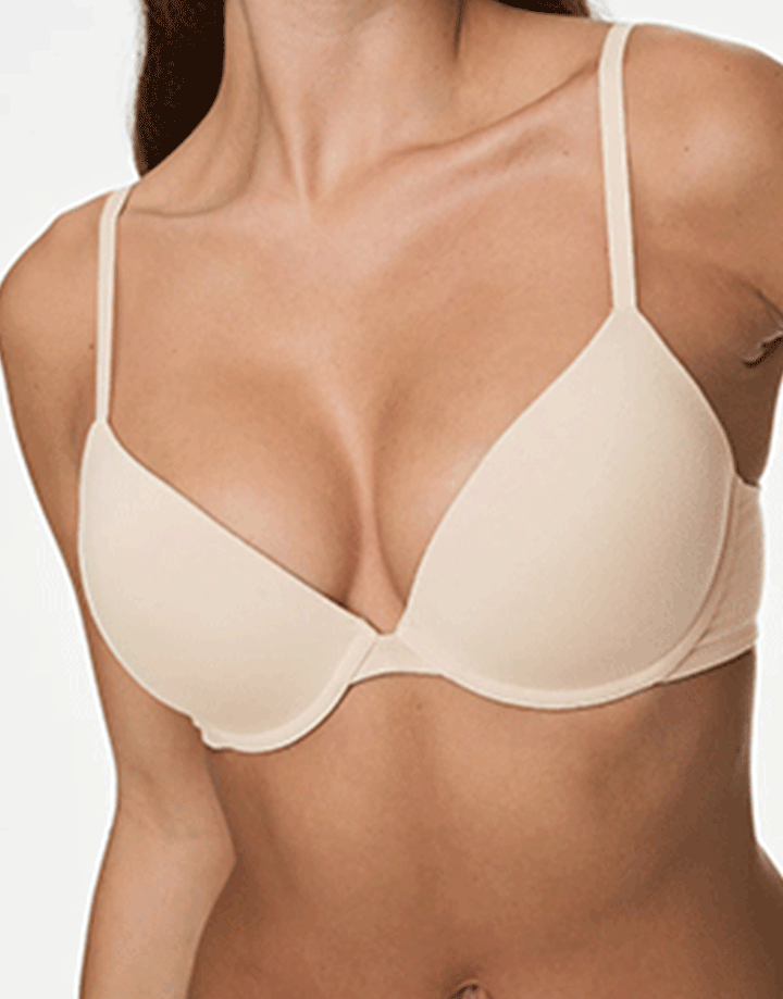 LOSHA DEEP PLUNG LIGHTLY PADDED WIRED COTTON T-SHIRT BRA -SKIN