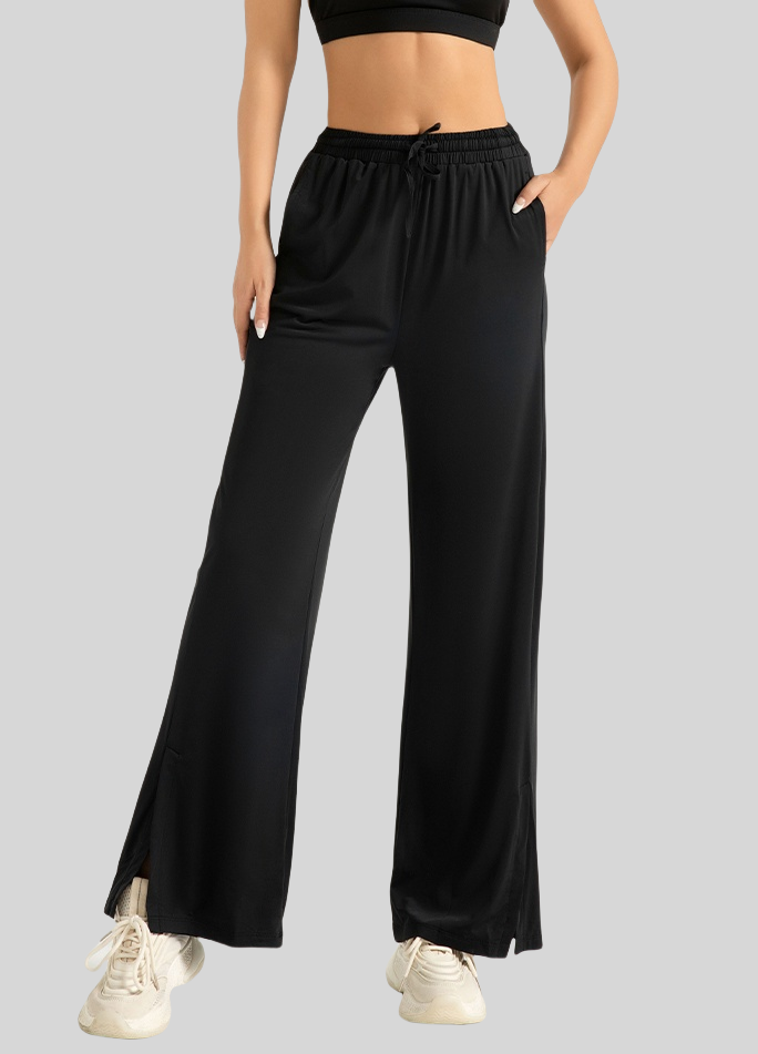 Losha Wide-Leg Side-Split Jogger Pants -BLACK