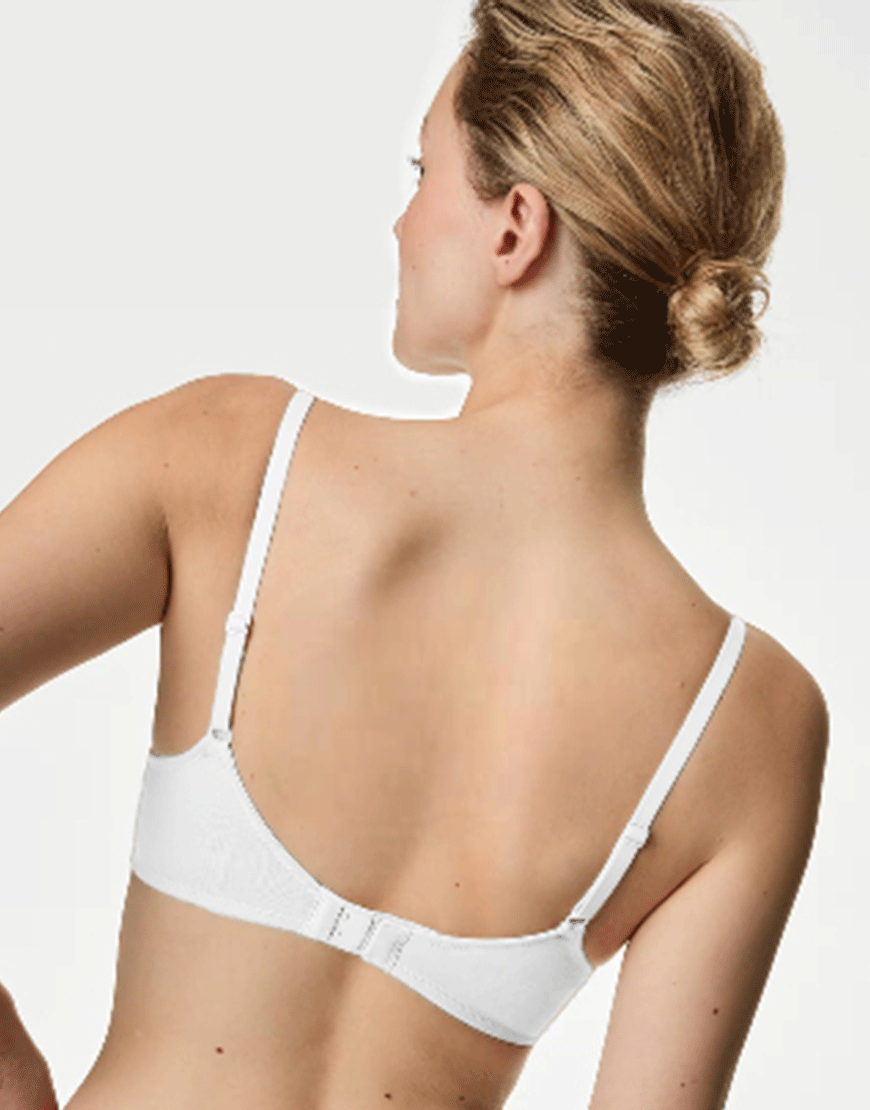 LOSHA DEEP PLUNG LIGHTLY PADDED WIRED COTTON T-SHIRT BRA -WHITE