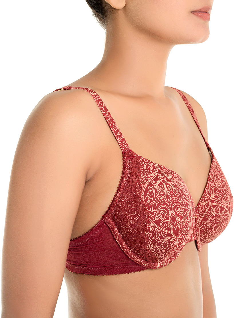 ZEN SERIES GALLOON LACE UNDER WIRED BRA WITH SUPER SOFT LIGHTLY PADDED CUPS-MERLOT