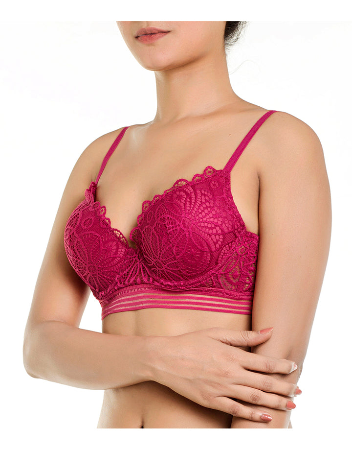 ALL OVER LACE BRA AND THONG SET- CERISE