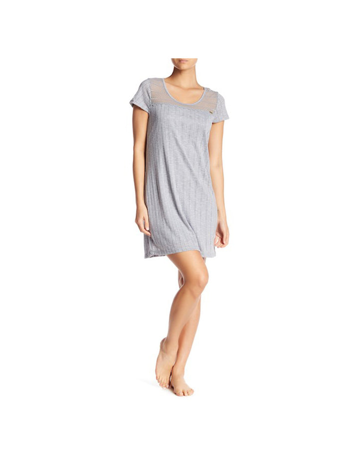 TAHARI POINTELLE KNIT SHORT SLEEVE SLEEP SHIRT-GREY