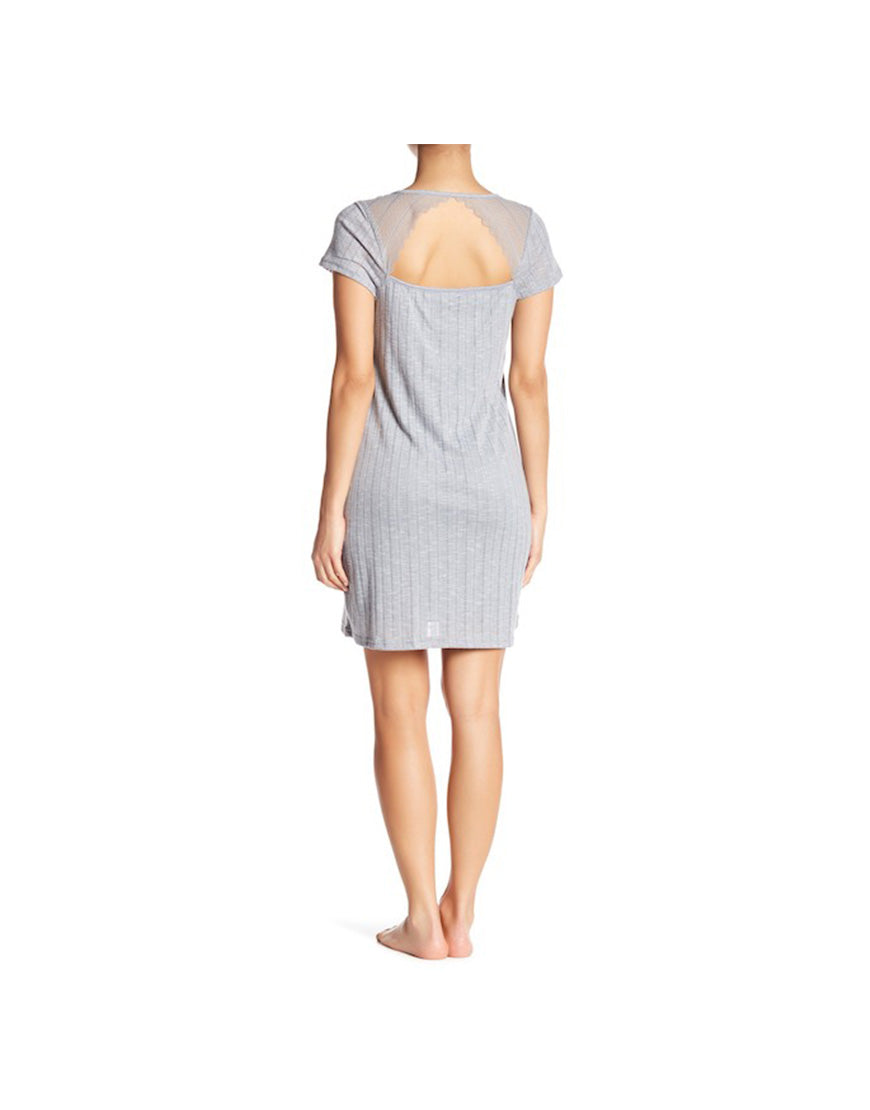 TAHARI POINTELLE KNIT SHORT SLEEVE SLEEP SHIRT-GREY