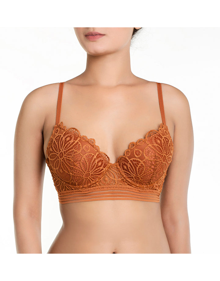 ALL OVER LACE BRA AND THONG SET-GINGER BREAD