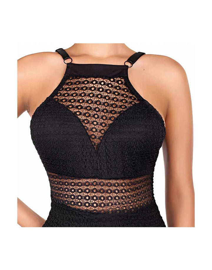 SHEER CROCHET TEDDY-BLACK