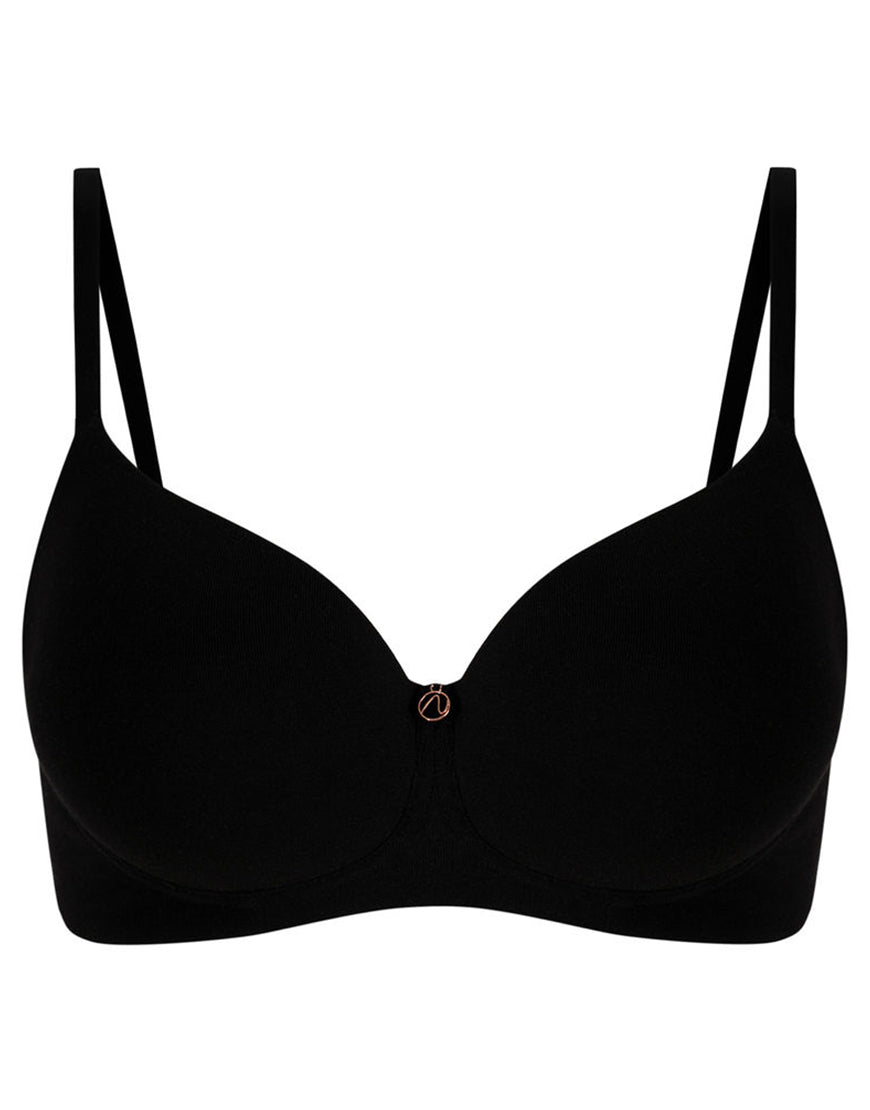 LOSHA SIDE SMOOTHING BIO WASHED ANTI BACTERIAL COTTON WIRELESS T-SHIRT BRA-BLACK