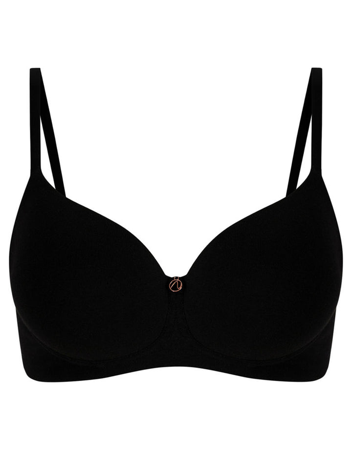 SIDE SMOOTHING BIO WASHED ANTI BACTERIAL COTTON WIRELESS T-SHIRT BRA-BLACK