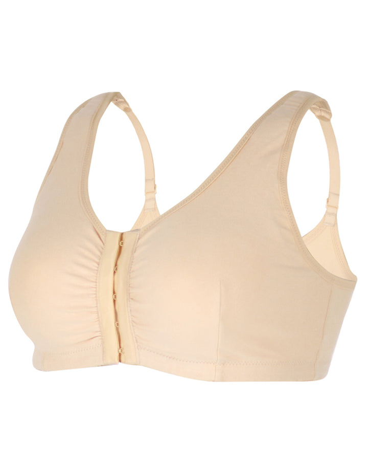 COTTON FRONT CLOSURE POST SURGICAL BRA WITH POCKETS-SKIN