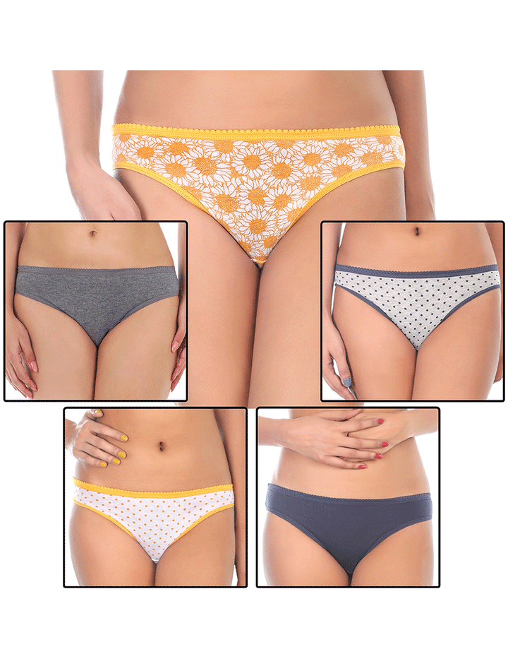 PACK OF 5 COTTON BIKINI BRIEFS- SUN FLOWERS