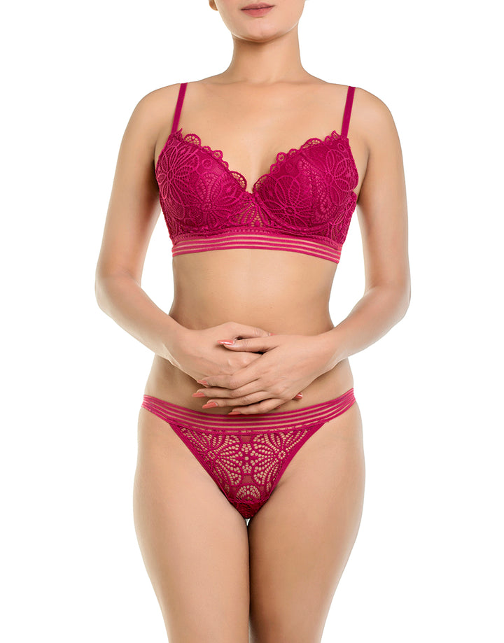 ALL OVER LACE BRA AND THONG SET- CERISE