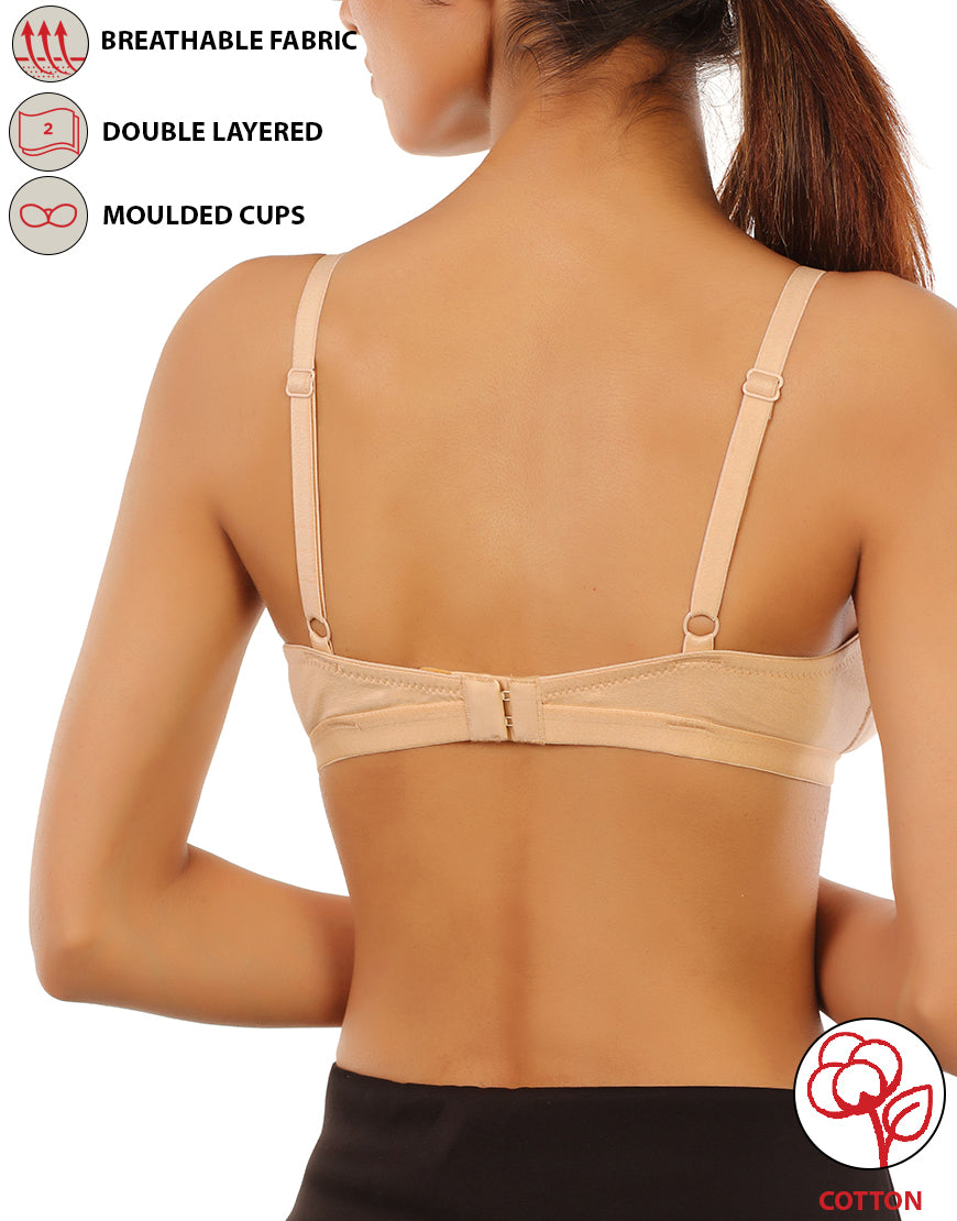 DOUBLE LAYERED WIRE-FREE BRA WITH HIGH MID PANEL -SKIN