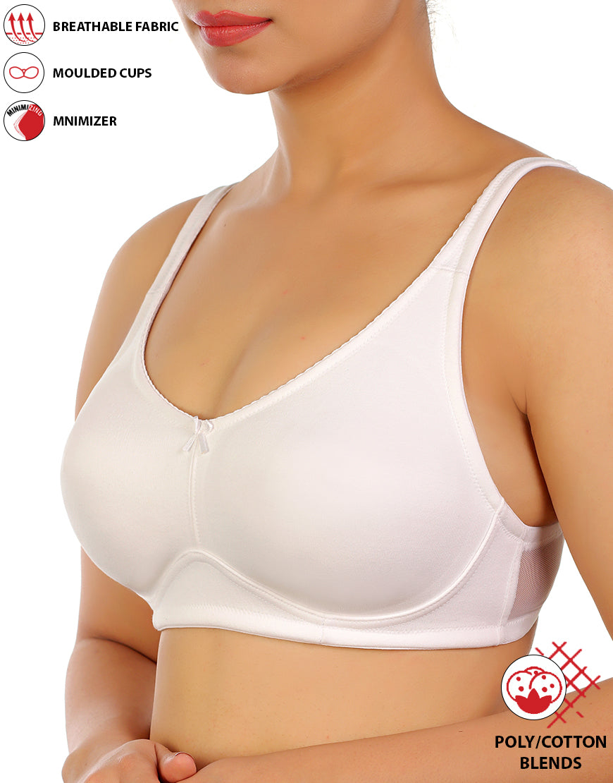 Women's Plus-Size Soft Cup Molded Non-Wired Minimizer Bra, White, 40DD