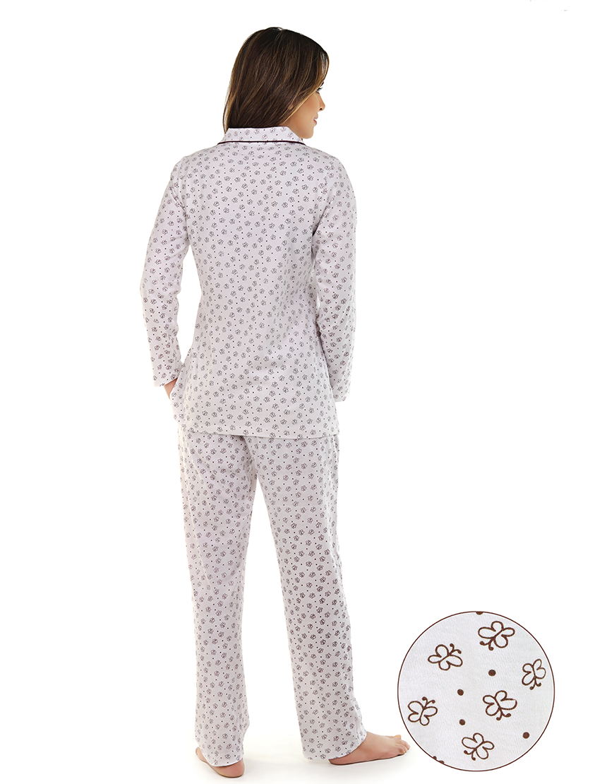 SIESTA COTTON BUTTON DOWN SHIRT & PJ SET-WHITE BUTTERFLIES