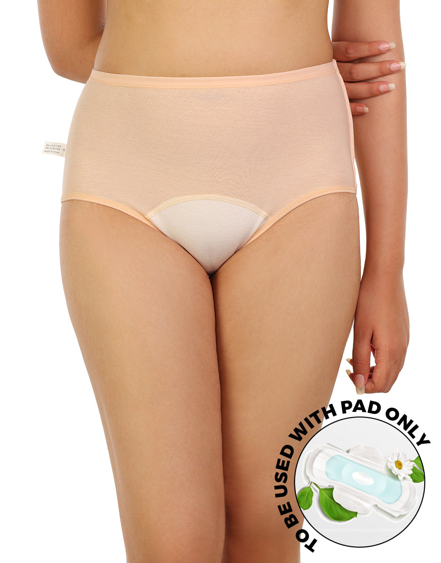 LOSHA COTTON HIGH WAISTED TRIPLE LAYERED PERIOD PANTY WITH HIDDEN ELASTIC-APRICOT