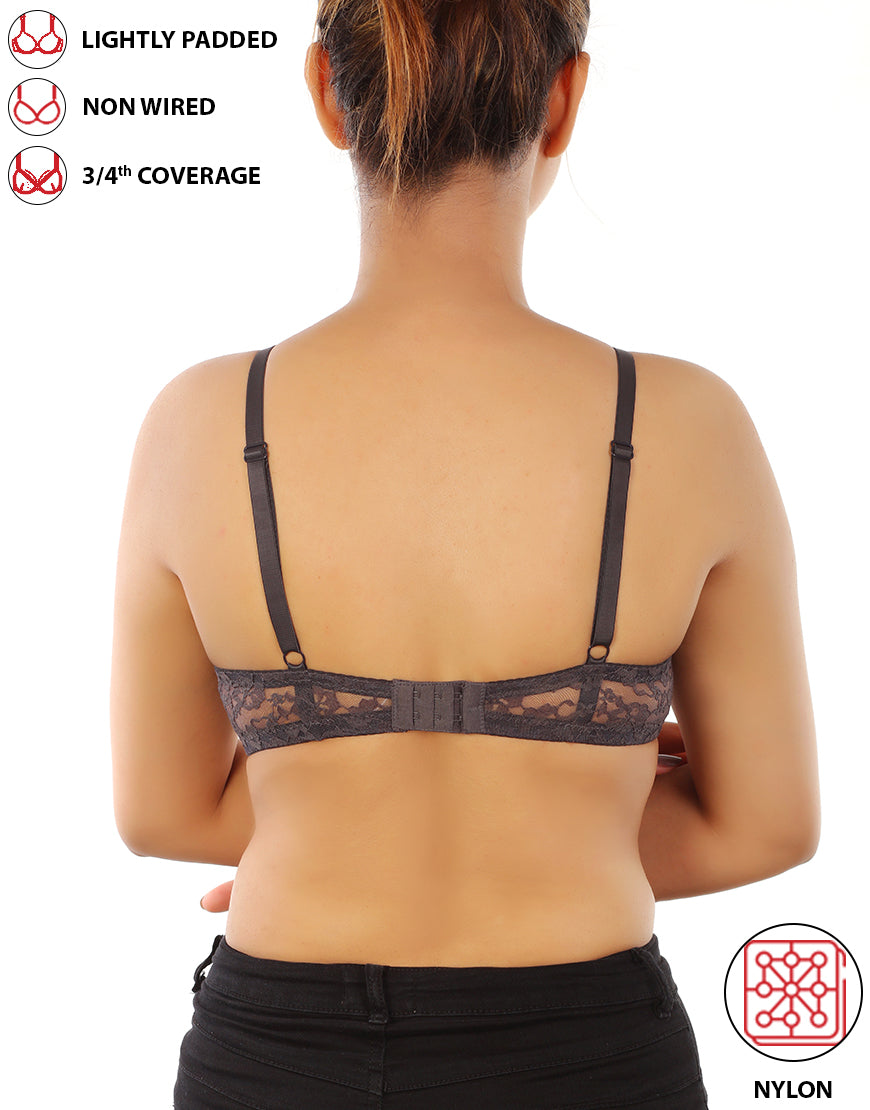 LOSHA LIGHTLY PADDED WIRE-FREE 3/4TH COVERAGE ALL OVER LACE BRA