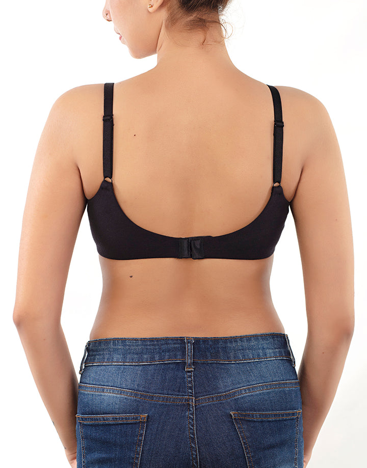 SIDE SMOOTHING BIO WASHED ANTI BACTERIAL COTTON WIRELESS T-SHIRT BRA-BLACK