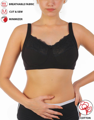 LOSHA COTTON DOUBLE LAYERED WIRE-FREE BRA WITH BOTTOM CUP LACE