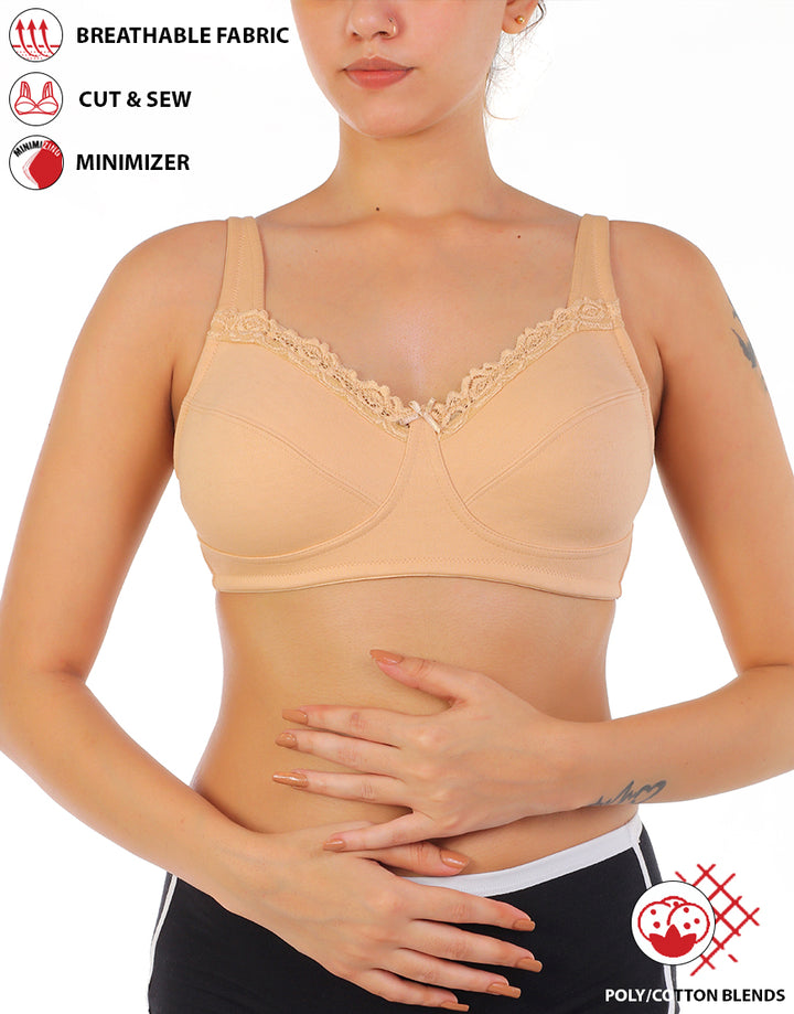 FULL COVERAGE SUPER SUPPORT CUT & SEW CUPS MINIMIZER BRA-TOASTED ALMOND