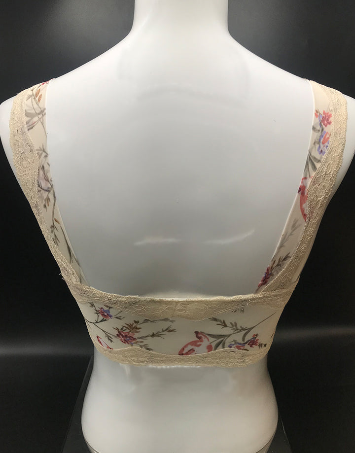 FLORAL PRINT FRONT ZIPPER POST SURGICAL BRA WITH POCKETS