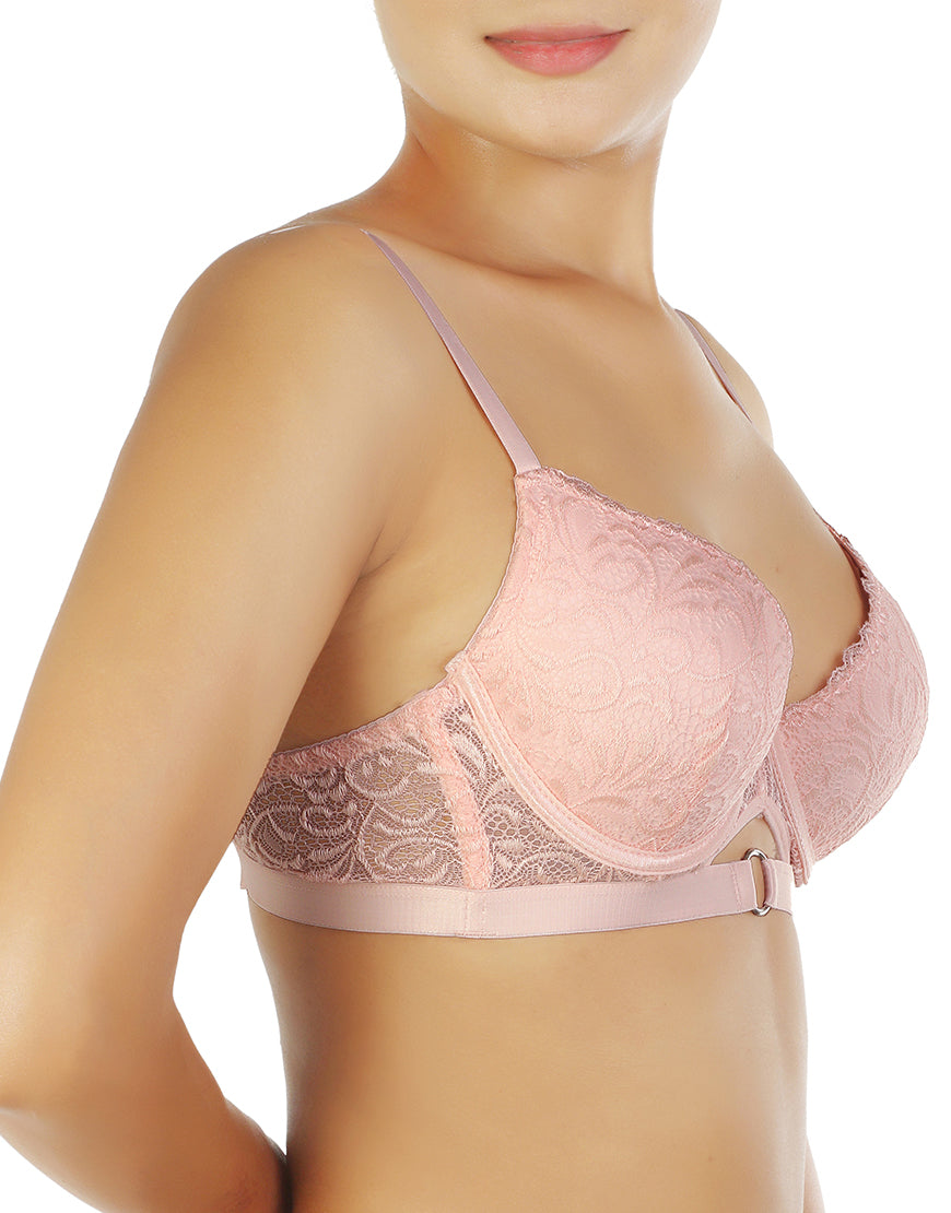 ALL OVER LACE PUSH-UP BRA SET WITH METALLIC RINGS-VEILED ROSE – Losha