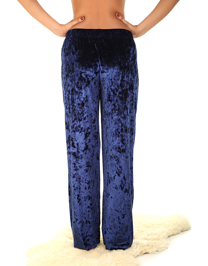 TAHARI CRUSHED VELVET WIDE LEG PAJAMA PANTS-BLUE