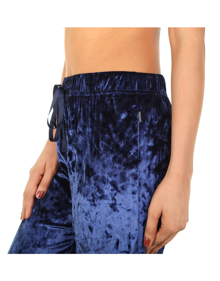 TAHARI CRUSHED VELVET WIDE LEG PAJAMA PANTS-BLUE