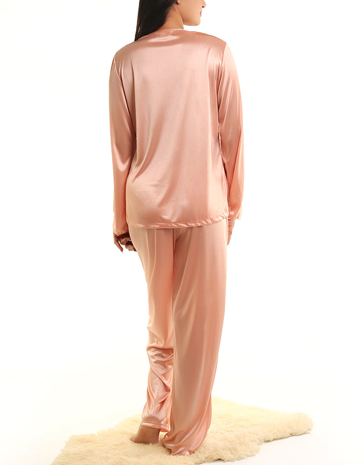 LOSHA STRETCH POLYESTER FRONT OPEN TOP AND PJ SET-PALE GOLD