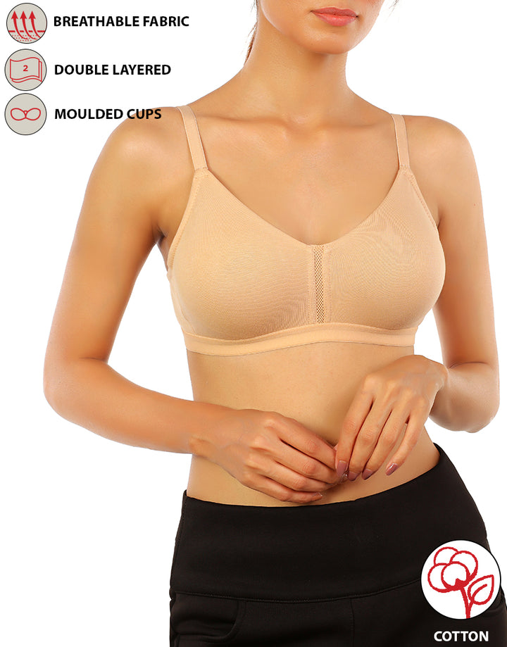 LOSHA DOUBLE LAYERED WIRE-FREE BRA WITH HIGH MID PANEL -SKIN