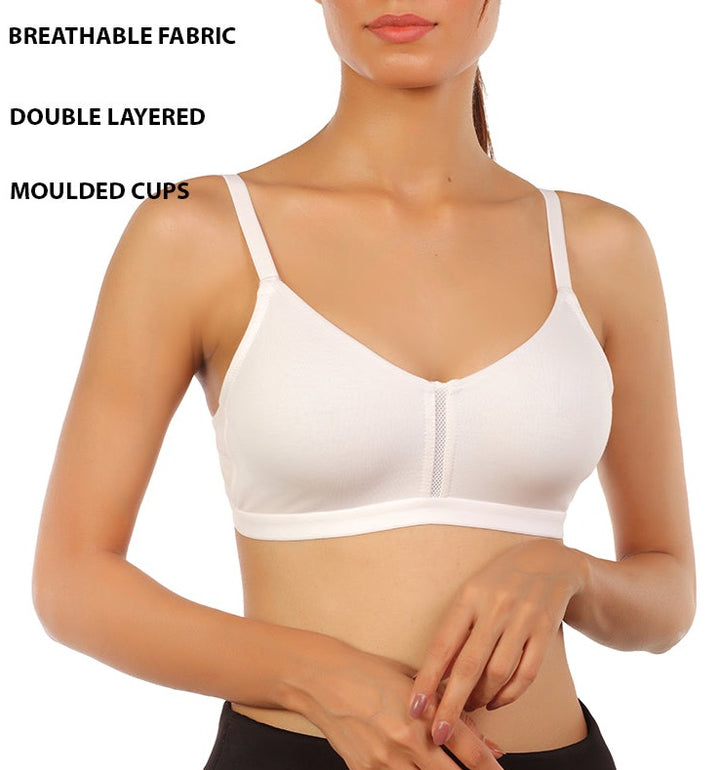 LOSHA DOUBLE LAYERED WIRE-FREE BRA WITH HIGH MID PANEL -WHITE